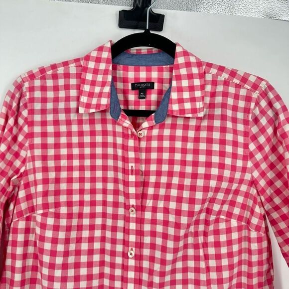 Talbots Pink Check Plaid‎ Button Down Medium Pet Chore Barn Country 100% cotton - Picture 7 of 10